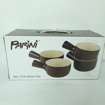 Parini 4pc Chili Bowl Set w/ Handle Ceramic Brown Cream Cookware NEW Ove... - $455.92 MXN