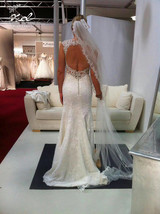 Designed Lace Wedding Dress Mermaid A-line Sheath Bridal Gown Cap-sleeves Dress - £200.26 GBP