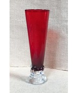 Vintage Hand Blown Ruby Red Glass Vase Clear Base Gothcore Whimsigoth Va... - $27.72