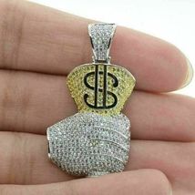 1.05Ct Simulated Diamond Dollar In My Hand Unisex Pendant 925 Silver Gold Plated - £145.96 GBP