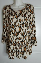 Como Black Long Sleeve Leopard Print Scoop Neck Tunic Top Blouse Size S/P - £7.52 GBP