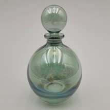 Round Iridescent Light Emerald Green Glass Art Perfume Bottle - $24.74