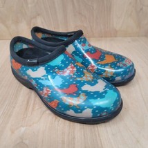 Sloggers Womens Garden Shoes Size 6 Blue Farm Print Waterproof Slip Ons Clogs - £20.60 GBP