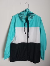 Bobbie Brooks Womens Windbreaker Jacket L Love Blue White Black Zip Poly... - $294.07 MXN