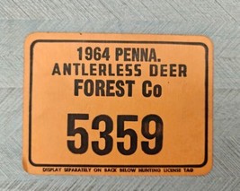 1964 Penna Antlerless Deer 5359 Forest Co Cardboard Hunting License Penn... - $25.95