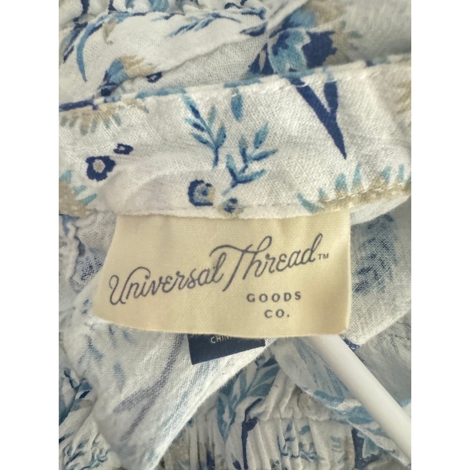 Universal Thread Blue Floral Ruffle Dress | Cotton Linen Blend | Size M Item image 5