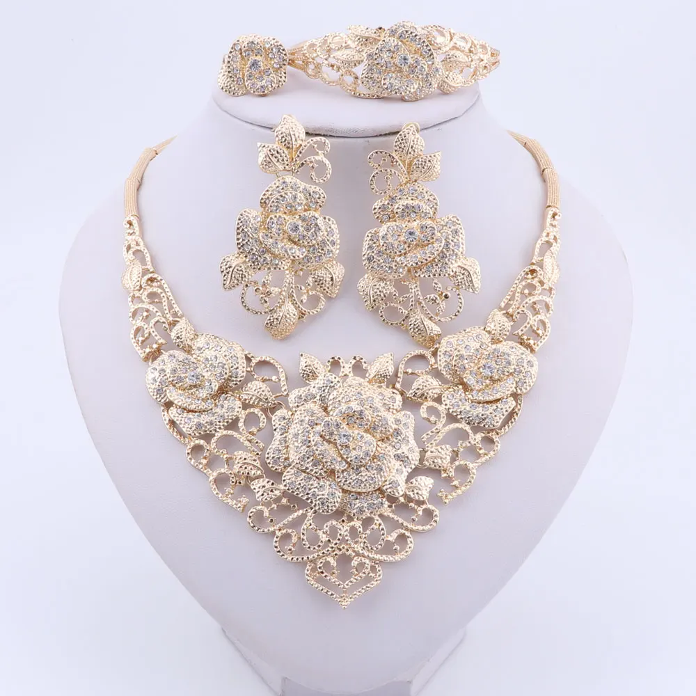 Fashion African Jewelry Set  Dubai Gold Jewelry Set Women Customer Nigerian Wedd - £30.20 GBP