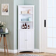 Spirich Home Tall Corner Cabinet With Two Doors And Three Tier Shelves,, White - £123.25 GBP