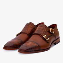 The Bishkek Tan Leather Cap Toe Double Monk Strap Men Shoe image 2