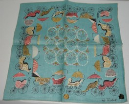 NEW Vintage HK Pat Prichard Multicolor Retro 100% Linen Handkerchief wit... - £22.89 GBP