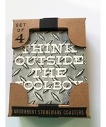 Absorbent Stoneware Coasters Set of 4 Natural Cork Back GARAGE Set - $15.99
