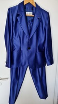 YSL woman suit vintage blue, Yves Saint Laurent blue satin woman jackets pants  - £227.34 GBP