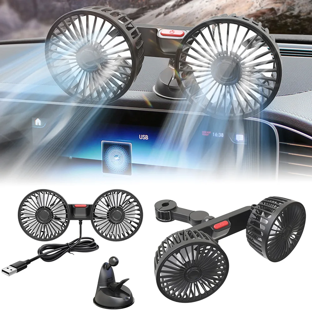 360° Adjustable Cooling Air Fan USB 5V 3 Speeds Car Cooling Fan Vehicle Mounted - £22.02 GBP+