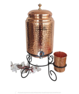 Copper Hammered Design Water Pot With Glass &amp; Stand  5 Litres - $137.20