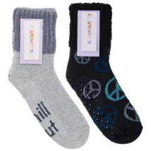 Joyspun Luxury Lounge Gripper Socks 4pk Size 4-10 Peace Sign &quot;Chill Out&quot;... - £7.86 GBP