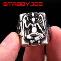 Stabbyjoe Mens Stainless Steel Satanic Baphomet Pentagram Rings Size 8-15 Usa - £10.20 GBP+