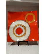 Decorative contemporary square plate w/ rings &amp; circles red-orange off w... - £147.00 GBP