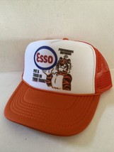 Vintage Esso Tiger Hat Gasoline Trucker Hat Adjustable Orange Hat - $17.59