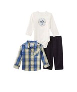 NEW Newborn Boys Little Wonders 3 Pc Plaid Shirt Wilderness Shirt Pants ... - $14.84