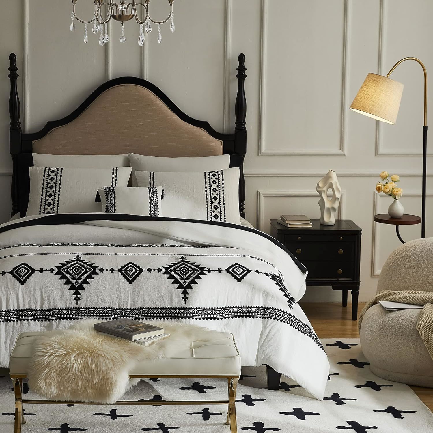 Maireve White Boho Comforter Set Queen 8 Piece With Embroidery, With Comforters,