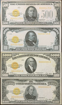 Reproduction Set 1928 Gold Certificates $500, $1000, $5000, $10,000 High Denom - £9.58 GBP