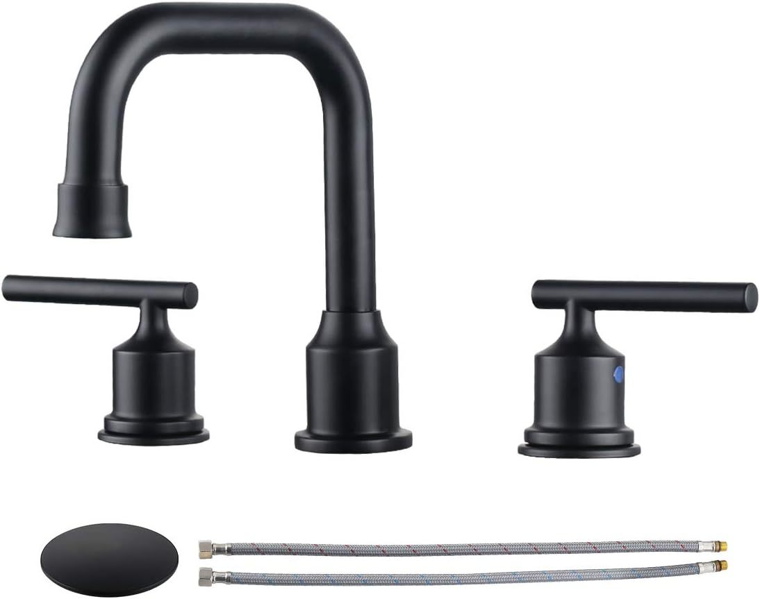 Primary image for WOWOW Two Handles Widespread 8 inch Bathroom Faucet Black 3 Pieces Basin Faucets