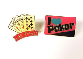 Poker Cards Lapel Pin Lot of 2 Gambling Enamel Hat Tac pinback Las Vegas VTG NOS - £5.42 GBP