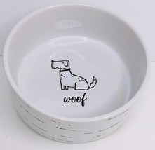 Pet Food Bowl Woof Dog White 6” W X  3” H Stoneware New - £11.06 GBP