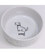Pet Food Bowl Woof Dog White 6” W X  3” H Stoneware New - $279.66 MXN