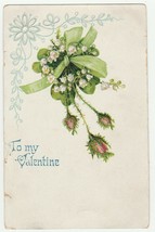 Vintage Postcard Valentine Lily of the Valley Flowers Pink Roses Embossed - £5.50 GBP