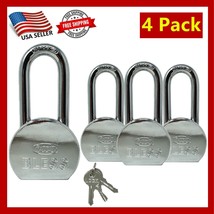 4 Pack Heavy Duty Long Master Lock Steel Maximum Protection Padlock with 3 Keys - £23.73 GBP