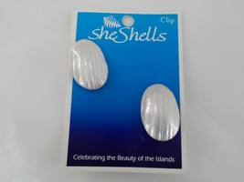 She Shells Clip On Earrings Oval Sea Shell White Fashionjewelry Islands Polished - £11.00 GBP
