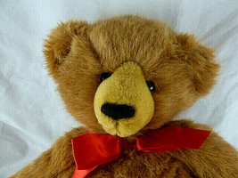 Vintage Dakin 1994 Golden Brown Teddy Bearwith  Red Bow Plush 16&quot; Excellent - $25.73