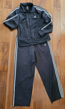 Adidas Women&#39;s 3 Stripe Full Zip Track Suit Jacket &amp; Pants Black Sz L Po... - £31.14 GBP