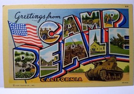 Greetings From Camp Beale California Large Letter Linen Postcard Flag Tank 1944 - £7.65 GBP