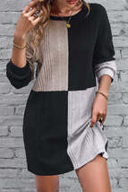 Black Ribbed Color Block Drop Shoulder Long Sleeve Mini Dress - £16.07 GBP+