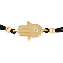 Bracelet chaîne noire Kabbale avec breloque en or massif 14 carats Hamsa... - £148.50 GBP