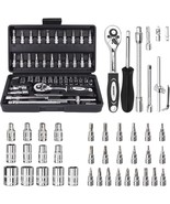 Socket Set, 46Pcs 1/4 Inch Wrench Set, Ratchet Wrenches Set With Cr-V So... - $29.98