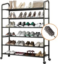 Leaijiafy Tall 6-Tier Metal Shoe Rack,Non-Woven Fabric Shoe Shelf,Large, Black - £62.33 GBP