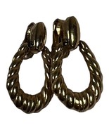 Vintage Clip on Trifari Hoop Gold Tone Textured Dangle Earrings Estate M... - £14.76 GBP