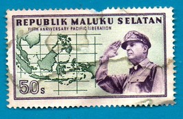  Indonesia 1950 Used Maluku Selatan Douglas MacArthur - Pacific Liberation Stamp - $1.99
