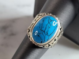Mens Vintage Estate Sterling Silver Turquoise Modernist Ring 6.7g E2795 - £59.17 GBP