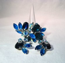 Vintage Heavy Blue Rhinestone Signed Celebrity Brooch Pin &amp; Earrings Set... - $69.30