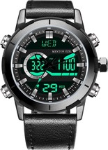 Menton Ezil Men&#39;s Sports Watch Sapphire Big Face Dual Time Leather Band - $39.99