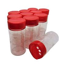 Large 8 OZ Clear Plastic Spice Container Bottle Jar With Red Cap- Set of... - £22.32 GBP