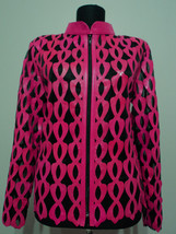Pink Leather Leaf Jacket Women All Colors Sizes Genuine Lambskin Zip Sho... - $225.00