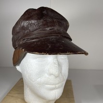 Vintage Leather Hat 1940s Cap with Flaps WWII Maybe Small 6 5/8 - £78.30 GBP