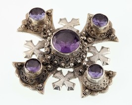Sterling Silver Jerusalem Crusade Cross Brooch with Semi-Precious Accents - $356.40