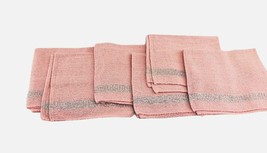 10 Pink Silver Glittered Trim 15 x 16&quot; Napkins Towels Stretch Vintage - £20.39 GBP