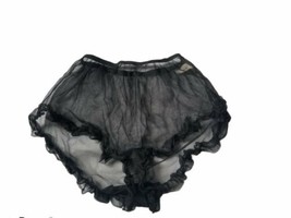 Vintage 50s Movie Star Nylon Tricot Black second skin Sheer Frill Panties M - £67.26 GBP